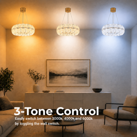 Lustra Cristal MAYON Magno, 60x60cm, 3000K/4000K/6000K, 160W, Metal si Acrilic, Auriu [3]