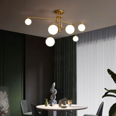 Lustre LED Moderne - Lustra cu Abajur Rotund, PENTHOUSE Dome, 6x G9, Auriu, Metal