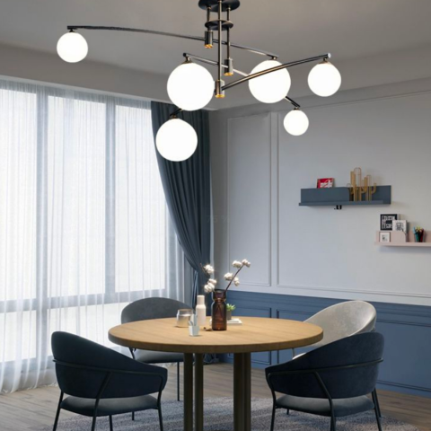 Lustre LED Moderne - Lustra cu Abajur Rotund, PENTHOUSE Dome, 6x G9, Negru, Metal