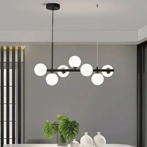 Iluminat Smart Home - Lustra cu bec moderna LOFT Pavilion, 7x G9, Negru, Metal, Inaltime Reglabila