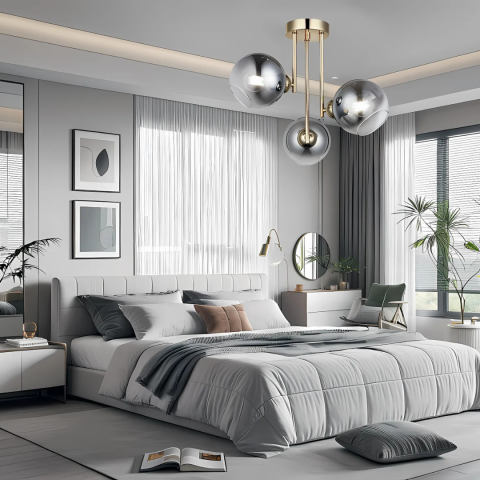 Lustre LED Moderne - Lustra cu bec moderna MODUS, 3x E27, Auriu, Metal