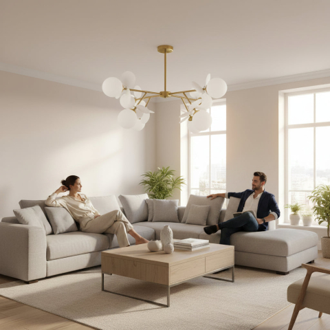 Lustre LED Moderne - Lustra cu bec moderna SVEN, Ø73cm,8x G9, Auriu, Metal