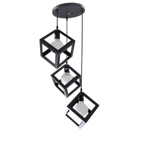 Candelabre LED Cristal Moderne - Lustra Forma Cub, STRUKTUR Cluster, 3 x E27, Negru, Metal