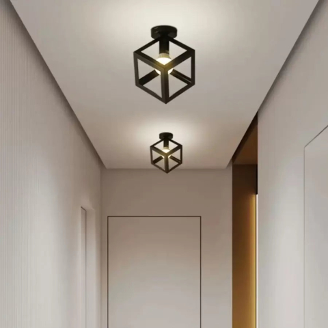Lustre LED Moderne - Lustra Forma Cub - STRUKTUR Mono, 1x E27, Negru, Metal
