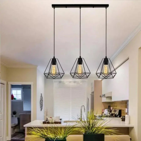 Candelabre LED Cristal Moderne - Lustra Forma Diamant, STRUKTUR, 3xE27, Negru, Metal