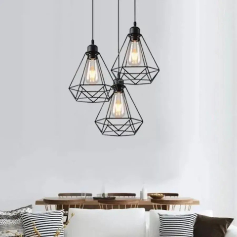 Candelabre LED Cristal Moderne - Lustra Forma Diamant, STRUKTUR, 3xE27, Negru, Metal