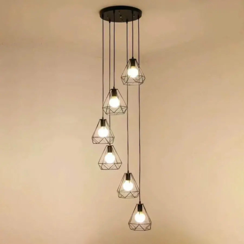 Candelabre LED Cristal Moderne - Lustra Forma Diamant, STRUKTUR, 6x E27, Negru, Metal