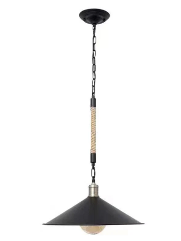 Lustre LED Moderne - Lustra Franghie LV570/1BK, 1xE27, Diametru 26.5 cm, Inaltime 11 cm, IP20, Maro, Negru, Metal si Sfoara