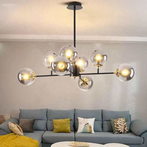 Iluminat Smart Home - Lustra Jermija cu Abajur, 8x E27, Auriu Negru