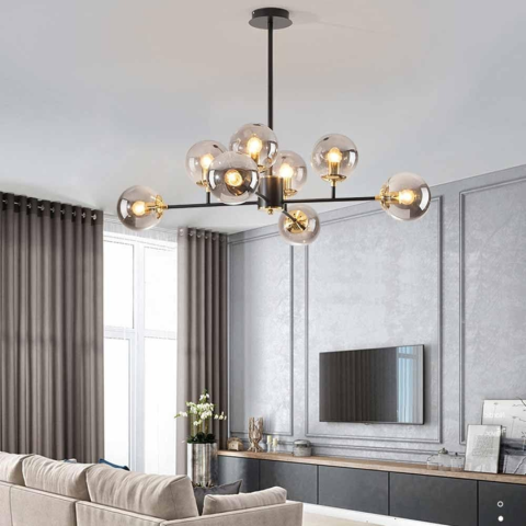 Lustra Jermija cu Abajur, 8x E27, Auriu Negru [3]