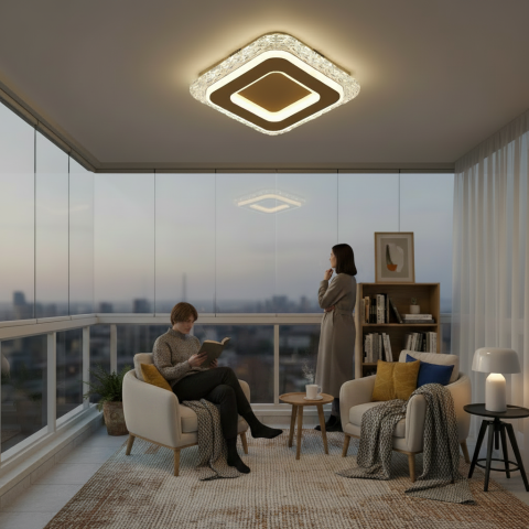 Lustre LED Moderne - Lustra LED AGOL Petito, 29W, Dimensiune 20x20cm, Lumina Calda/Neutra/Rece, Auriu, Metal si Acril