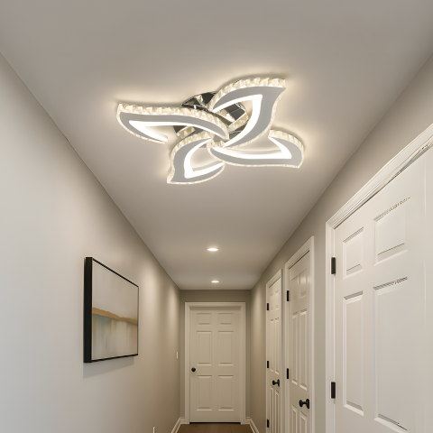 Iluminat Smart Home - Lustra LED Alejandro cu Telecomanda, 71W, 4 Flori, Lumina Dimabila Rece/Calda/Neutra, Crom