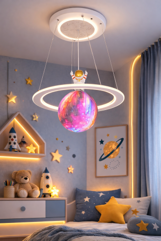 Lampi, Aplice si Corpuri de iluminat Smart - Lustra LED ASTRONAUT 60W, 1xE27, lumina Rece/Calda/Neutra, Alb Roz