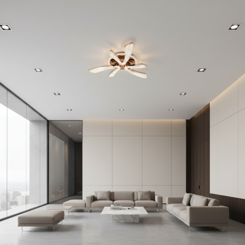 Lustra LED CHARM Eleganza cu telecomanda si cristal, 44W, Ø50cm, 3 Surse, Lumina Rece/Calda/Neutra, Dimabila, Auriu [1]