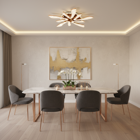 Lustra LED CHARM Magno cu telecomanda si cristal, 68W, Ø59cm, 5 Surse, Lumina Rece/Calda/Neutra, Dimabila, Auriu [1]