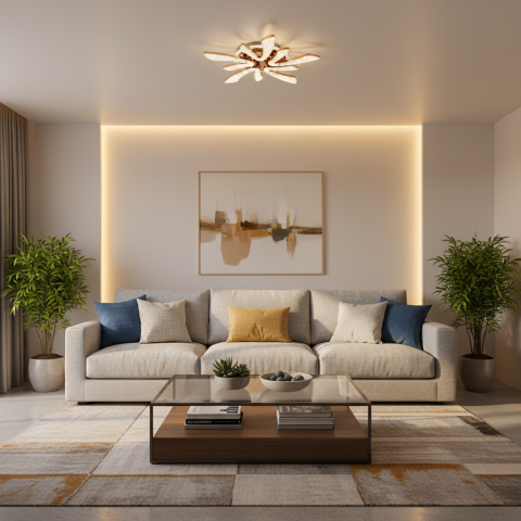 Produse Alessandro - Lustra LED CHARM Magno cu telecomanda si cristal, 68W, Ø59cm, 5 Surse, Lumina Rece/Calda/Neutra, Dimabila, Auriu