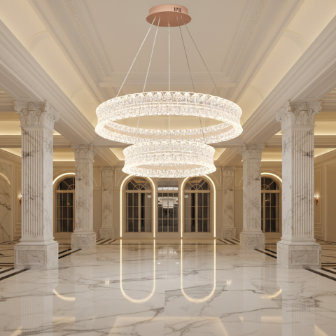 Lustra LED Cristal cu telecomanda, 118W, Lumina Calda/Neutra/Rece, Φ60 cm, Inaltime Reglabila, Metal si Cristal, Auriu [3]