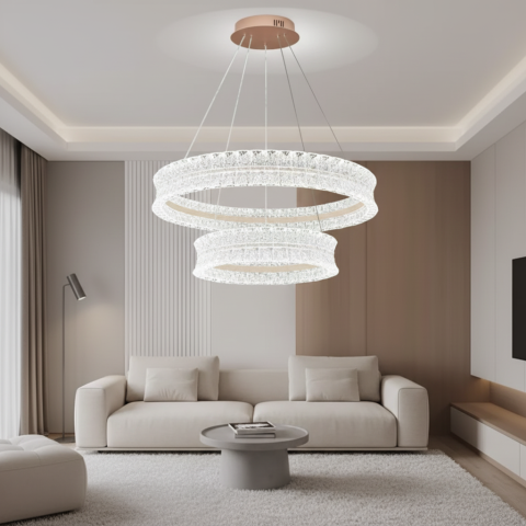Lustra LED Cristal cu telecomanda, 118W, Lumina Calda/Neutra/Rece, Φ60 cm, Inaltime Reglabila, Metal si Cristal, Auriu [1]