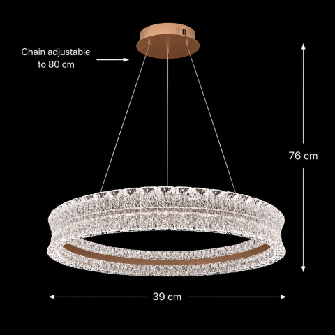 Lustra LED Cristal cu telecomanda, 49W, Lumina Calda/Neutra/Rece, Φ40 cm, Inaltime Reglabila, Metal si Cristal, Auriu [3]