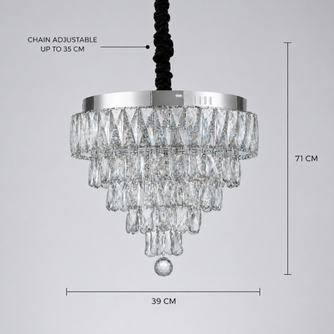 Lustra LED Cristal RIGO cu telecomanda Nobile Diametru 39cm, Crom Lucios, Inaltime Reglabila, Metal si Cristal [3]