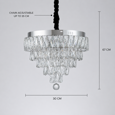 Lustra LED Cristal RIGO cu telecomanda Petito Diametru 30cm, Crom Lucios, Inaltime Reglabila, Metal si Cristal [3]