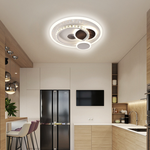 Lustre LED Moderne - Lustra LED cu cristal HELIOX, 37W, 4 Cercuri, lumina Rece/Calda/Neutra, Alb