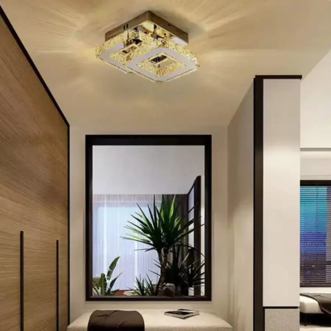 Iluminat Smart Home - Lustra LED cu cristal JEREMIAH 48W, 2 Patrate, lumina Rece/Calda/Neutra, Crom Lucios