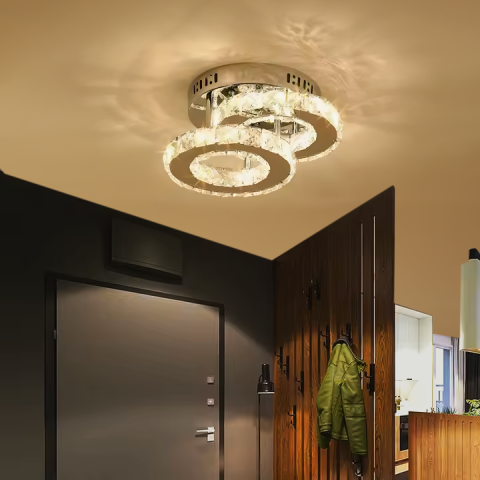 Lustre LED Moderne - Lustra LED cu cristal ROYALO ROTONDA 26W, 2 Cercuri, lumina Rece/Calda/Neutra, Crom Lucios