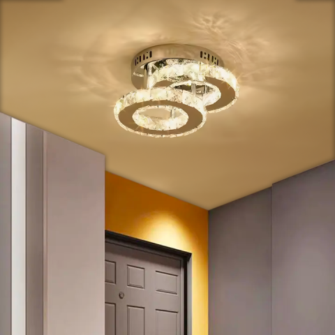 Lustra LED cu cristal ROYALO ROTONDA 26W, 2 Cercuri, lumina Rece/Calda/Neutra, Crom Lucios [3]