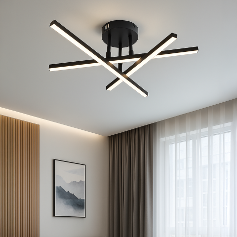 Lustre LED Moderne - Lustra LED cu telecomanda 40W, 3 Elemente, Liniara, lumina Rece/Calda/Neutra, Dimabila, Negru