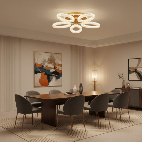 Lustre LED Moderne - Lustra LED cu telecomanda, 66W, Lumina Rece/Calda/Neutra, Dimabila, Auriu