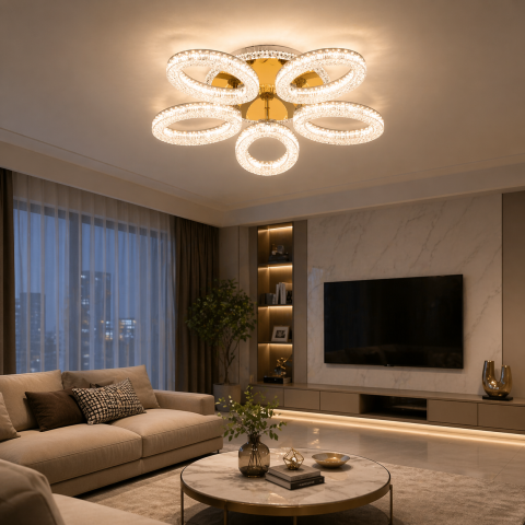 Lustra LED cu telecomanda, 66W, Lumina Rece/Calda/Neutra, Dimabila, Auriu [1]