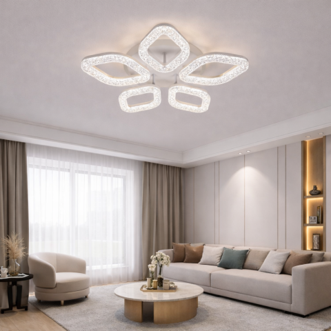 Iluminat Smart Home - Lustra LED cu telecomanda, 67W, Lumina Rece/Calda/Neutra, Dimabila, Auriu