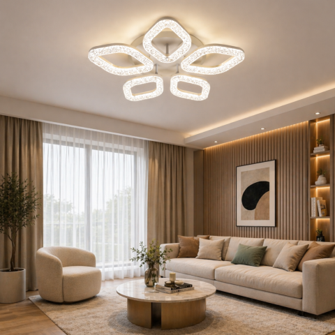 Lustra LED cu telecomanda, 67W, Lumina Rece/Calda/Neutra, Dimabila, Auriu [2]