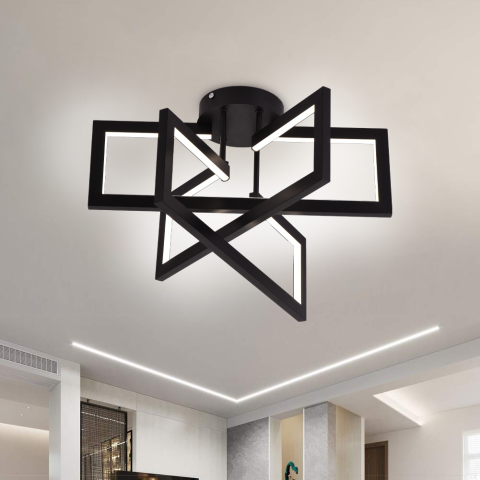 Lustre LED Moderne - Lustra LED cu telecomanda 72W, 3 Elemente, lumina Rece/Calda/Neutra, Dimabila, Negru, LT750/3BK