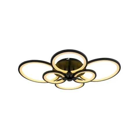 Lustre LED Moderne - Lustra LED cu telecomanda ALANI 152W, 6 Cercuri, lumina Rece/Calda/Neutra, Dimabila, Negru