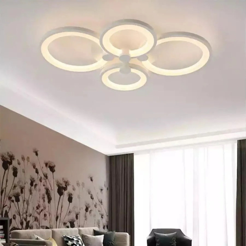 Lampi, Aplice si Corpuri de iluminat Smart - Lustra LED cu telecomanda ALANI 52W, 4 Cercuri, lumina Rece/Calda/Neutra, Dimabila, Alb