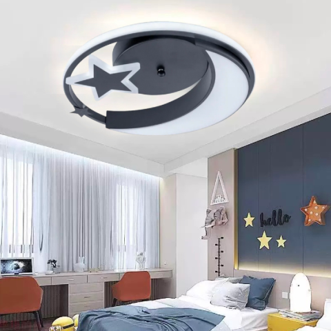 Lustre LED Moderne - Lustra LED cu telecomanda ALYONA 44W, Luna si Stea, lumina Rece/Calda/Neutra, Dimabila, Negru