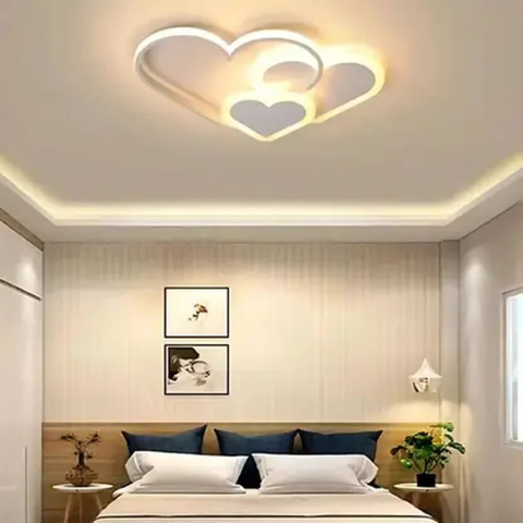 Lampi, Aplice si Corpuri de iluminat Smart - Lustra LED cu telecomanda AMI 48W, 3 Inimi, lumina Rece/Calda/Neutra, Dimabila, Alb