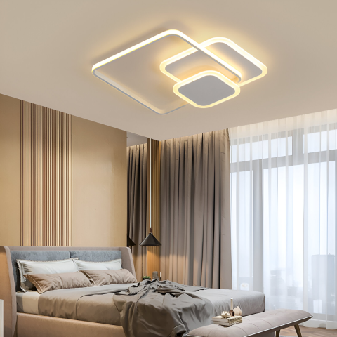 Lustre LED Moderne - Lustra LED cu telecomanda ANEMONA 75W, 3 Patrate, lumina Rece/Calda/Neutra, Dimabila, Alb