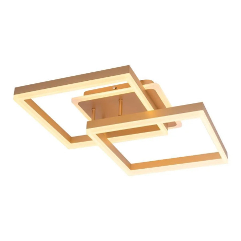 Iluminat Smart Home - Lustra LED cu telecomanda ARWEN 142W, 2 Patrate, lumina Rece/Calda/Neutra, Dimabila, Auriu
