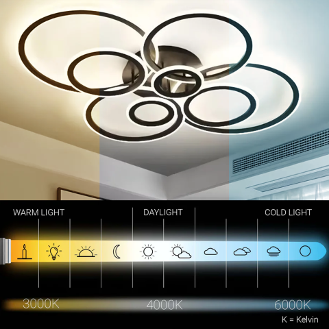 Lustra LED cu telecomanda BETTY 127W, 8 Cercuri, lumina Rece/Calda/Neutra, Dimabila, Negru [2]