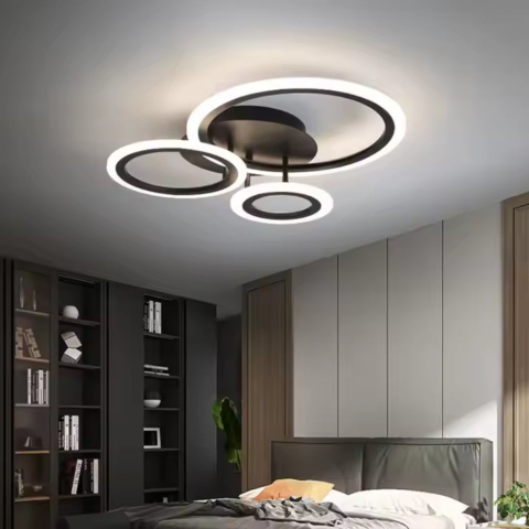 Lustre LED Moderne - Lustra LED cu telecomanda BETTY 40W, 3 Cercuri, lumina Rece/Calda/Neutra, Dimabila, Negru