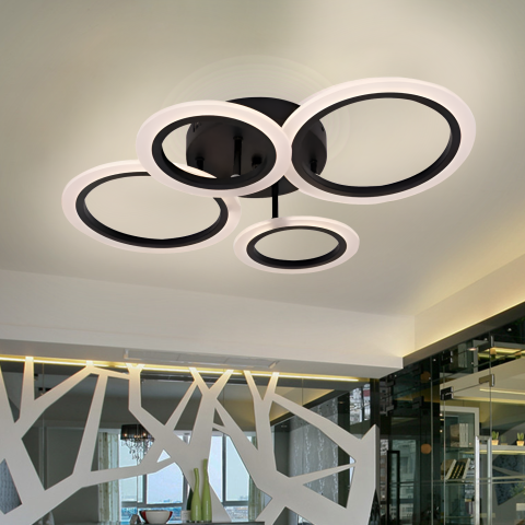 Lustre LED Moderne - Lustra LED cu telecomanda BETTY 43W, 4 Cercuri, lumina Rece/Calda/Neutra, Dimabila, Negru