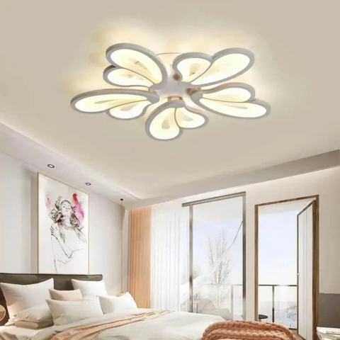 Lustra LED cu telecomanda BLOSSOM 95W, 5 Petale, lumina Rece/Calda/Neutra 3000K/4000K/6000K, Dimabila, Alb, Metal si Acril [2]