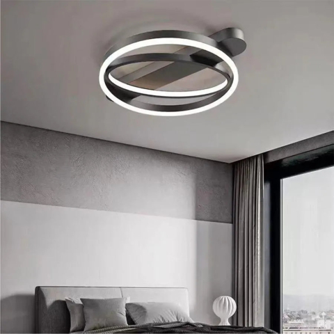 Lustre LED Moderne - Lustra LED cu telecomanda CERELIS 90W, lumina Rece/Calda/Neutra, Dimabila, Negru