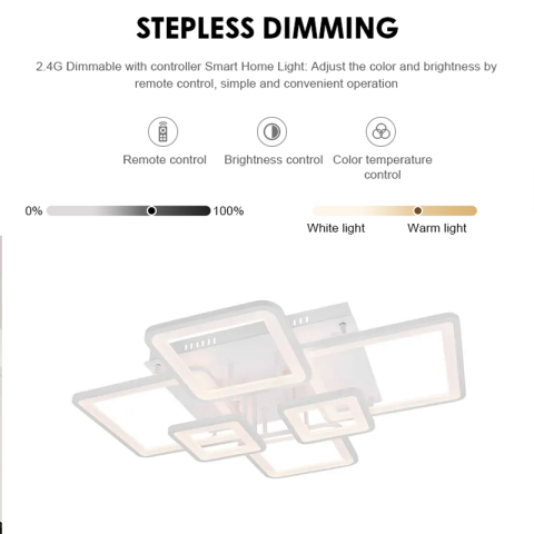 Lustra LED cu telecomanda ELLA 119W, 6 Patrate, lumina Rece/Calda/Neutra, Dimabila, Alb [3]