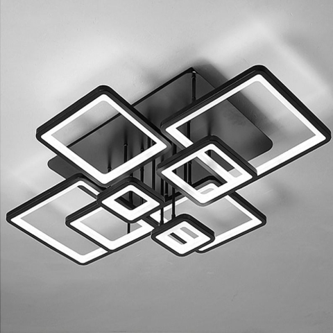 Lustra LED cu telecomanda ELLA 186W, 8 Patrate, lumina Rece/Calda/Neutra, Dimabila, Negru [3]