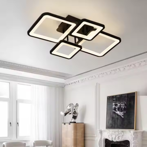 Lustra LED cu telecomanda ELLA 67W, 4 Patrate, lumina Rece/Calda/Neutra, Dimabila, Negru [2]