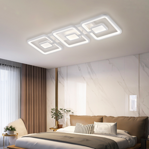 Iluminat Smart Home - Lustra LED cu telecomanda FELIX 87W, 3 Patrate, lumina Rece/Calda/Neutra, Dimabila, Alb